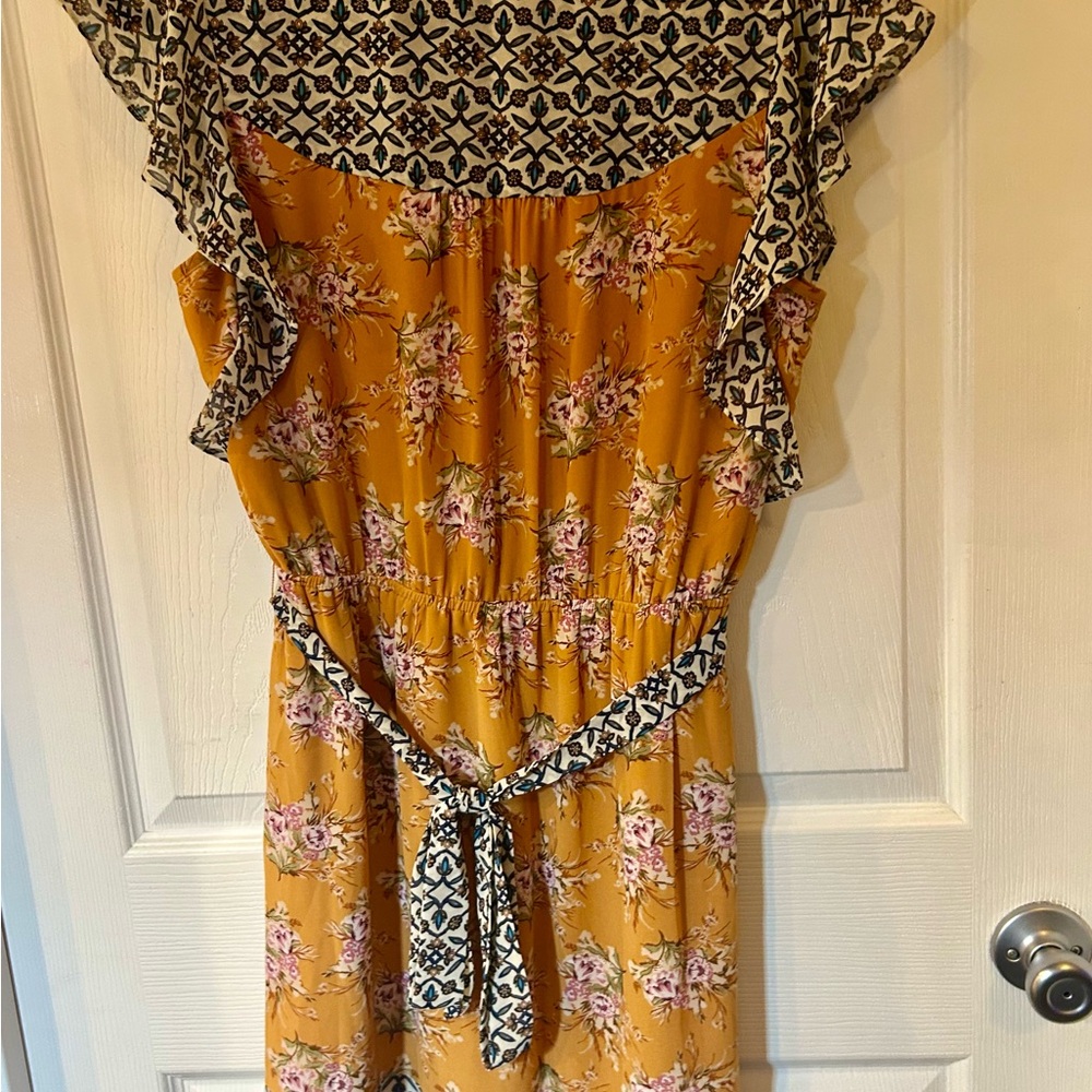 DR2 (Nordstrom) Mustard Mixed Print Midi Dress - Picture 3 of 3